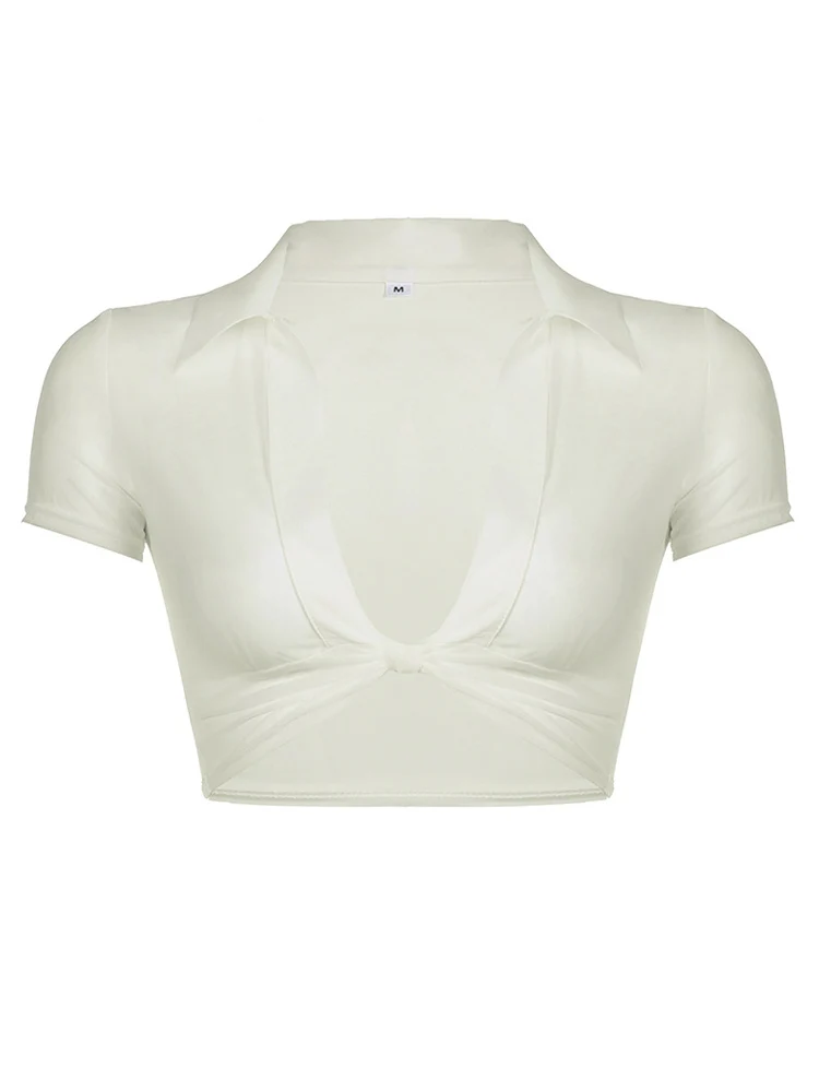 Transparent Mesh Crop Top Short Sleeve Split See Through T Shirt Wome Club Party Sexy V Neck Tees Streetwear y2k Casual - Image 6