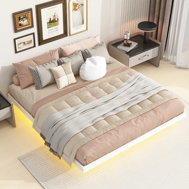 King/Full/Queen Size Floating Bed with LED Lights Underneath,Modern Low Profile Platform Bed with LED Lights,Natrual/Grey/White - Image 3