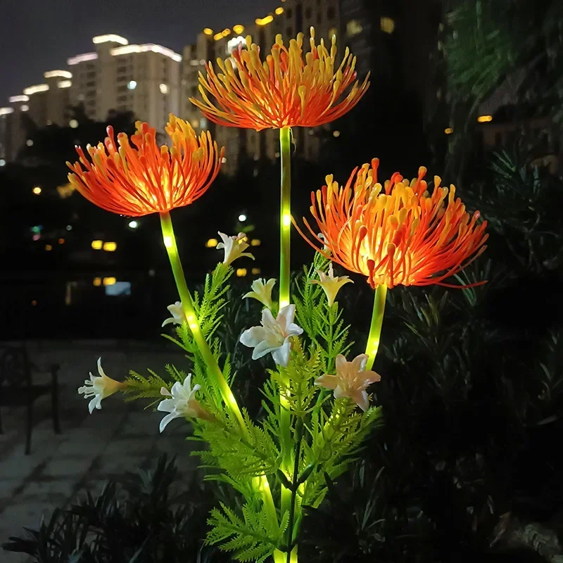 Solar 3 Heads Seashore Flower Spike Lights with Glowing Flowers & Stems Outdoor LED Lamp for Pathway Yard Garden Lawn Decoration - Image 7