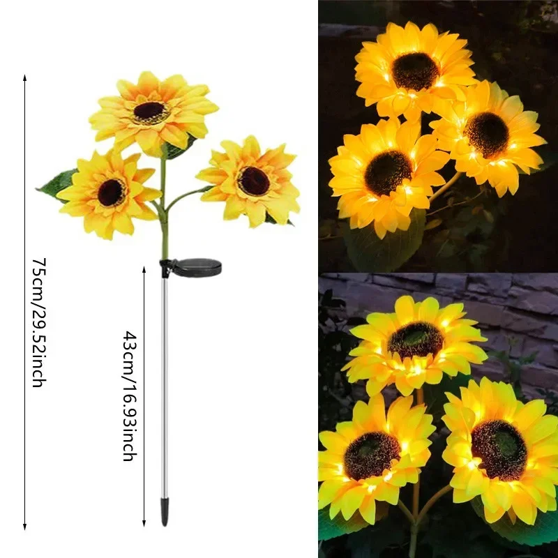 Outdoor Garden Yard Lawn Light Fairy Lights 1/3 Head LED Solar Sunflower Lawn Lights Landscape Garden Home Wedding Decoration - Image 5