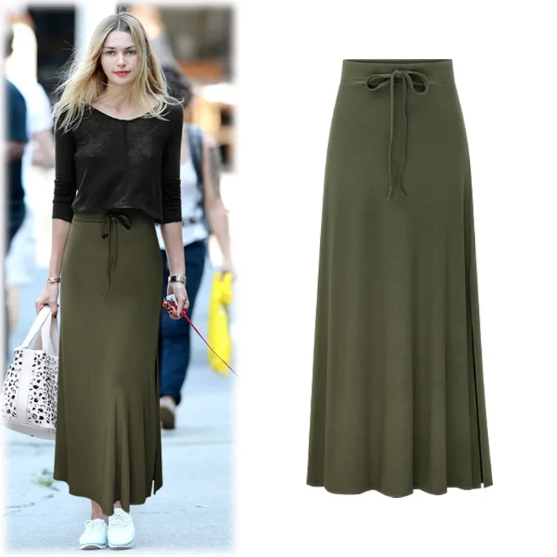 Plus Size Women's Clothing 2025 Fashion Knit Skirt Female High-waisted Long Split A-line Skirt Comforts Women Skirt - Image 2