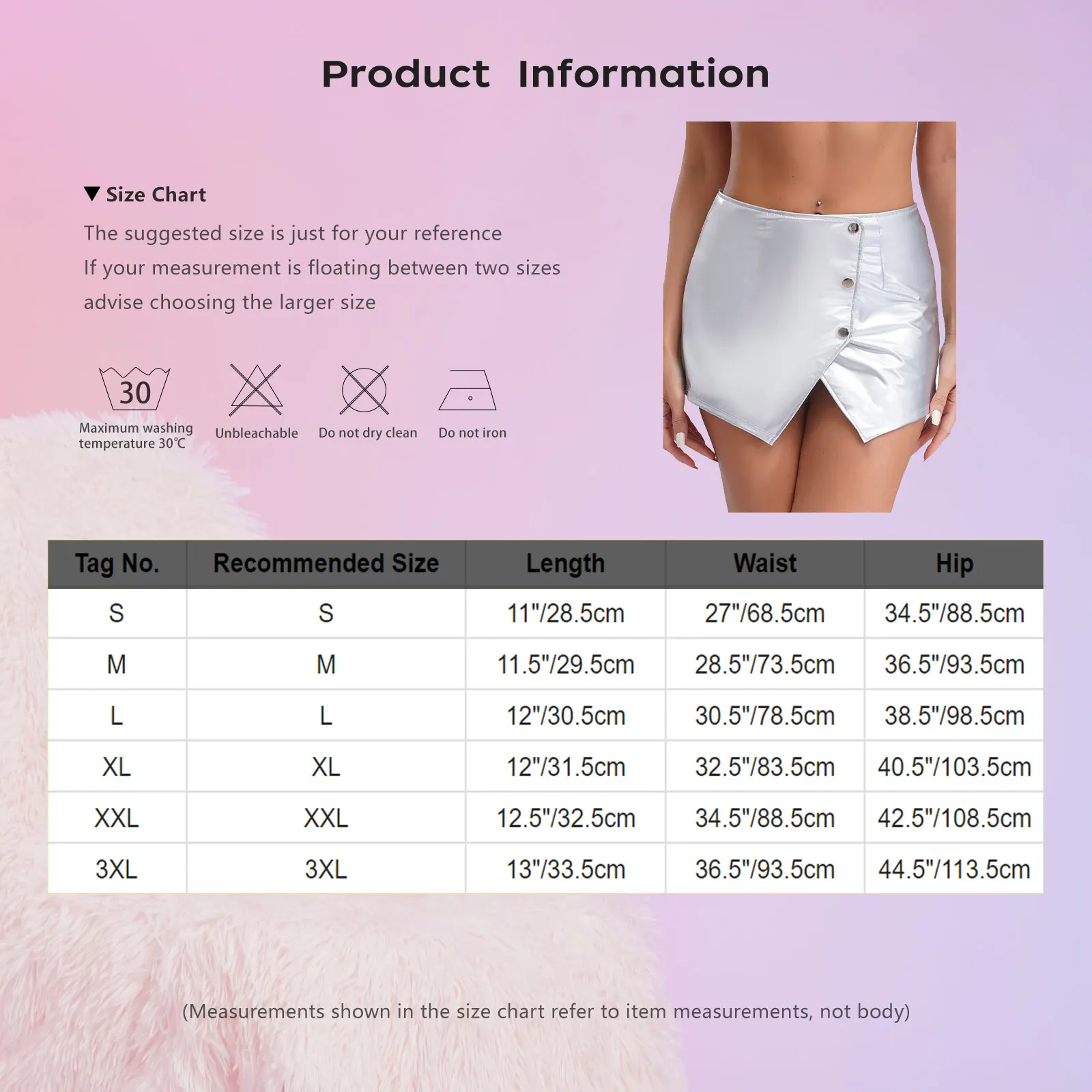 Womens Metallic Sexy Front Split Latex Mini Skirt Shiny Short Skirt Bar Clubwear Holographic Buttons Back Zipper Club Skirts - Image 5