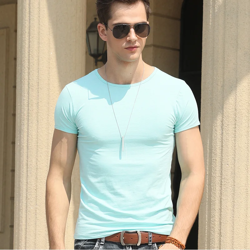 Summer Tops for Men Stretch Half-Sleeve Solid T-Shirt Breathable Round Neck Soldier Green Army  Comfortable and Stylish T-Shirt - Image 16