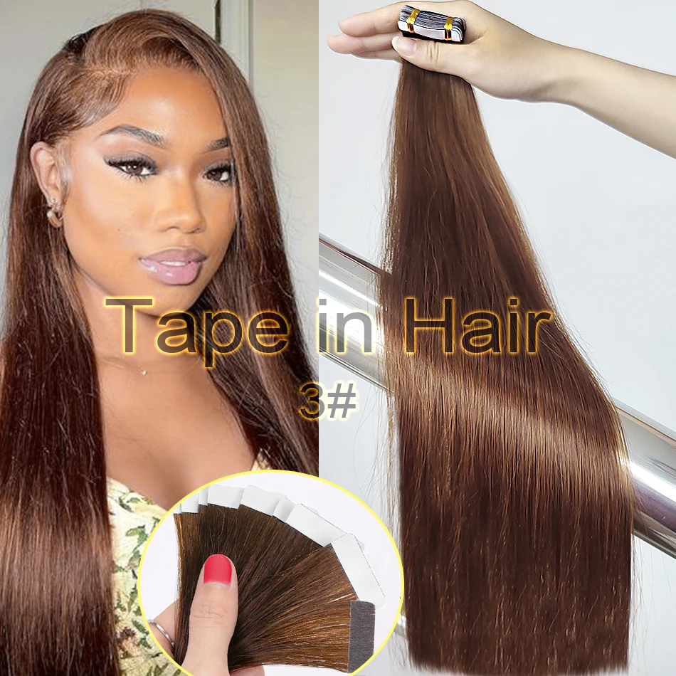 Straight Tape In Human Hair Extensions Natural Hair Extensions 100% Skin Weft Adhesive Glue On For Salon High Quality 18"-30" - Image 7