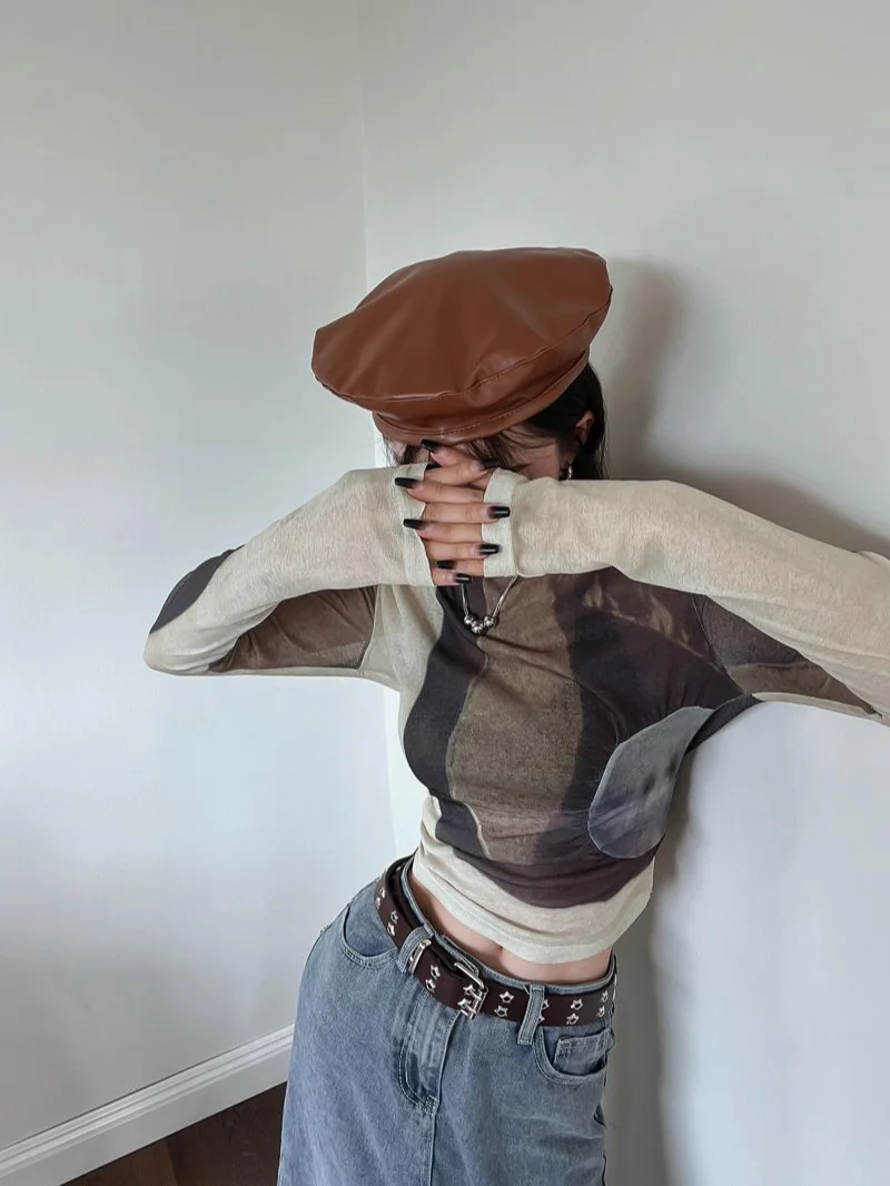 Top Female Tie Dye Spring Autumn Slim Women's Long Sleeve T-shirt Sexy Crop Y2k Fashion Korea Goth Cheap Clothing Sales Clothes - Image 6