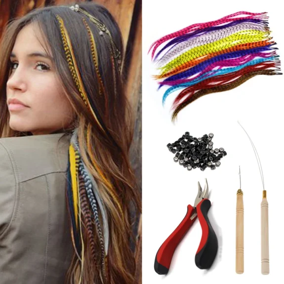 Synthetic Feather Hair Extensions 16 Inches 50strands/pack Colored Hair Extensions Colorful Hair Feathers Extensions For Women