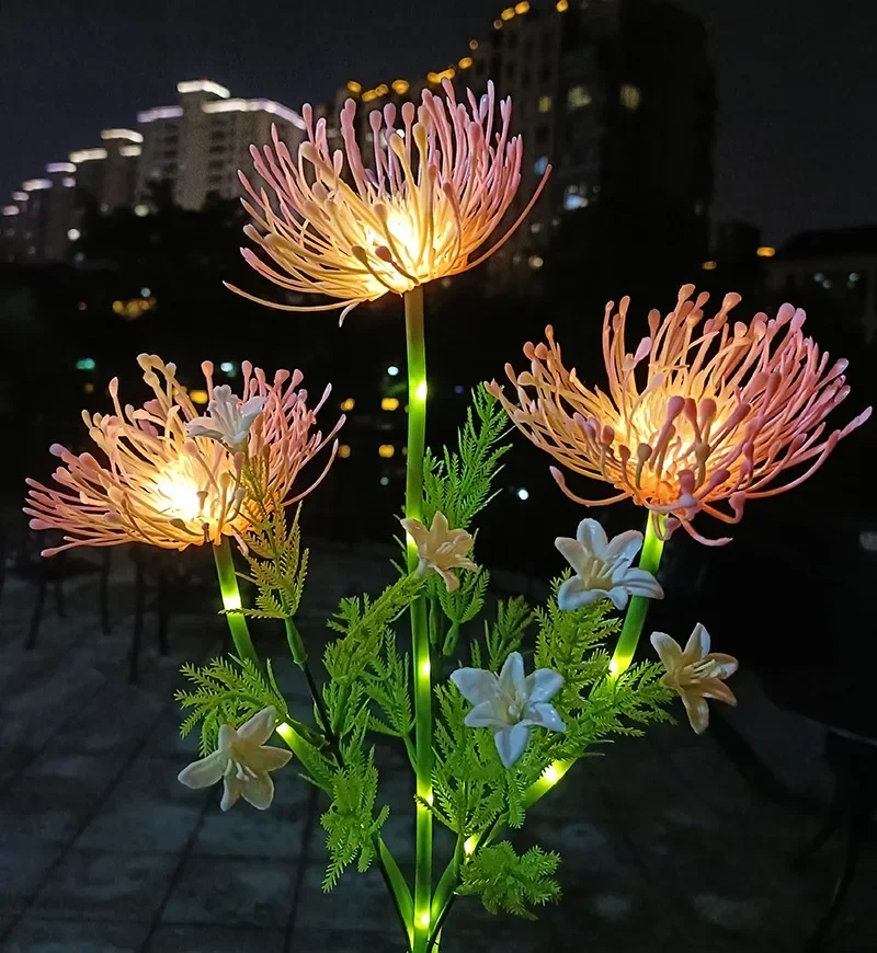 Solar 3 Heads Seashore Flower Spike Lights with Glowing Flowers & Stems Outdoor LED Lamp for Pathway Yard Garden Lawn Decoration - Image 9