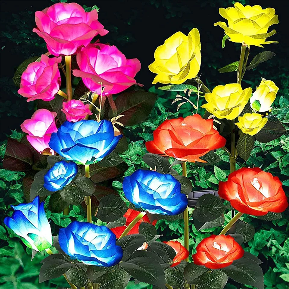 5 Head LED Solar Simulation Rose Flower Solar LED Light Garden Yard Lawn Night Lamp Landscape Garden Home Decoration Flowers - Image 2