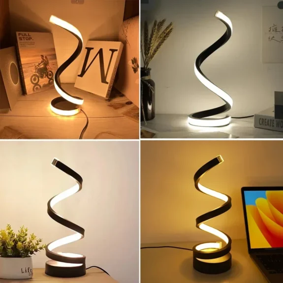 USB Plug in Creative Spiral LED Night Light Dimmable 3 Colors Table Night Lamp for Living Room Office Desk Bedroom Bedside Decor