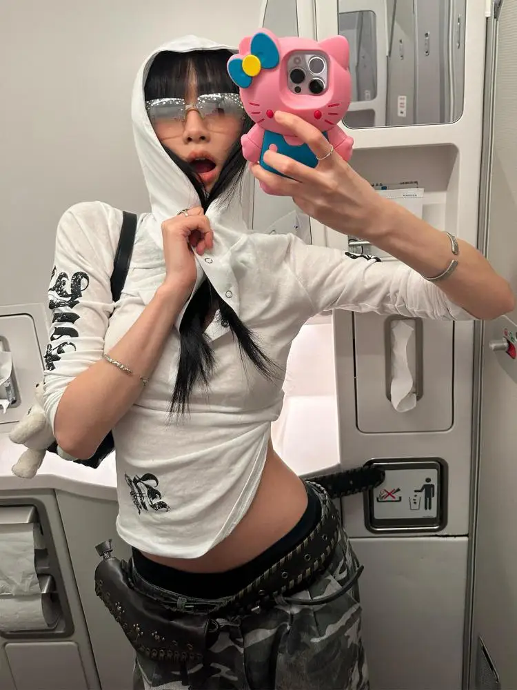 Yedinas Hooded Graphic T Shirts Long Sleeve Gothic Autumn Tops 2000s Clothes Y2k Streetwear Youthful Woman Clothes Print Tees - Image 2