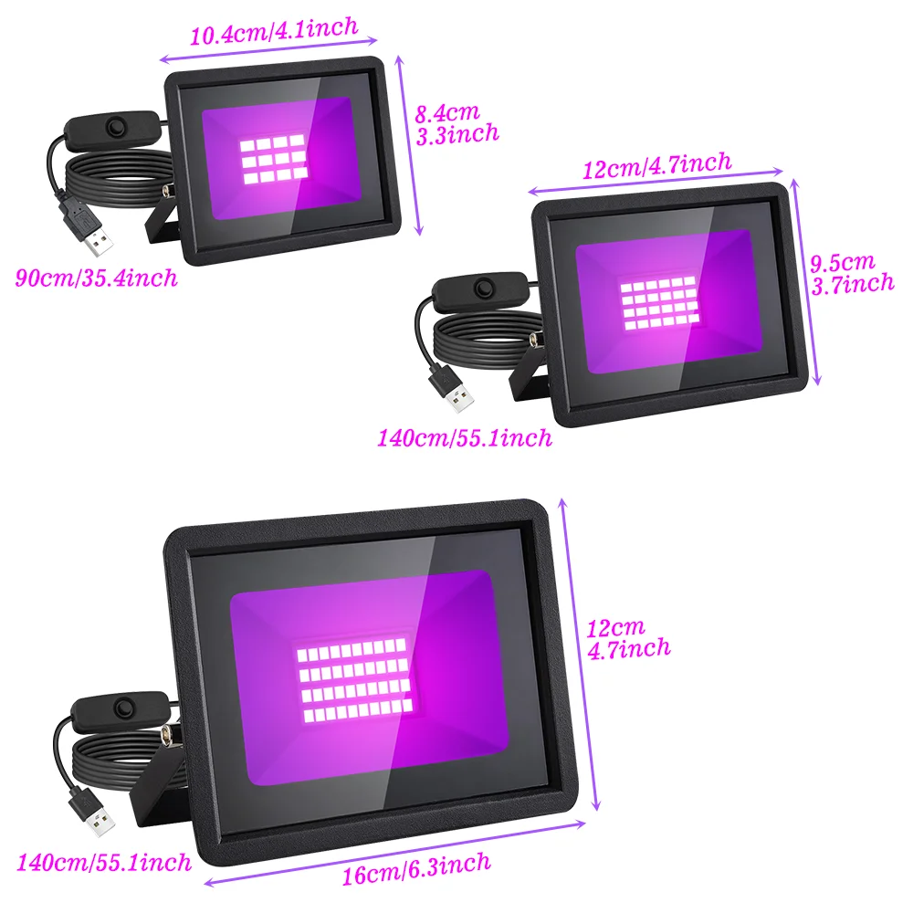 LED UV Black Light 10W/20W/30W Flood Light 365 nm, UV Spotlight with Switch for Holiday Party, DJ, Stage Lighting, Halloween - Image 2