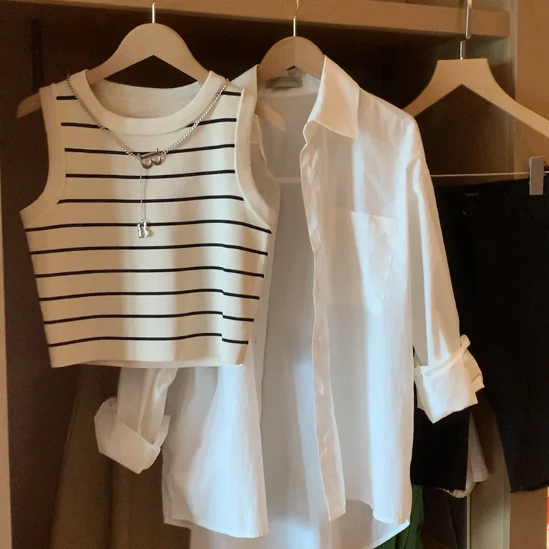 2025 Basic Bottoming Striped Chain Elasticity Vests Women Tank & Camis Summer Wild Crop Short Tops New - Image 6