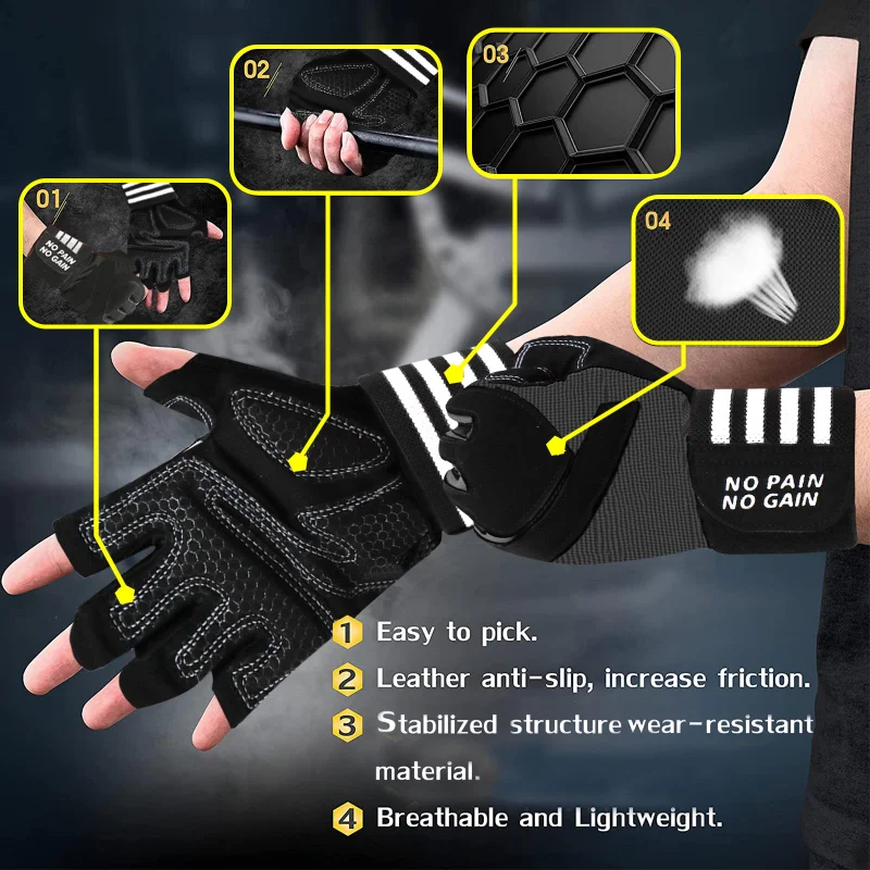 Weight Lifting Gloves Men Women Half Finger Gel Full Palm Protection Gym Glove Fitness Workout with Wrist Support Drop Shipping - Image 3