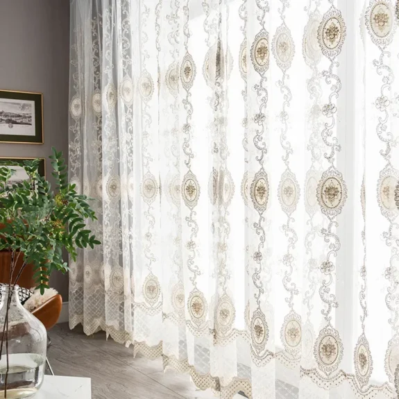European Curtains for Living Dining Room Bedroom White Embroidered Window Embroidery Atmosphere Window Screen