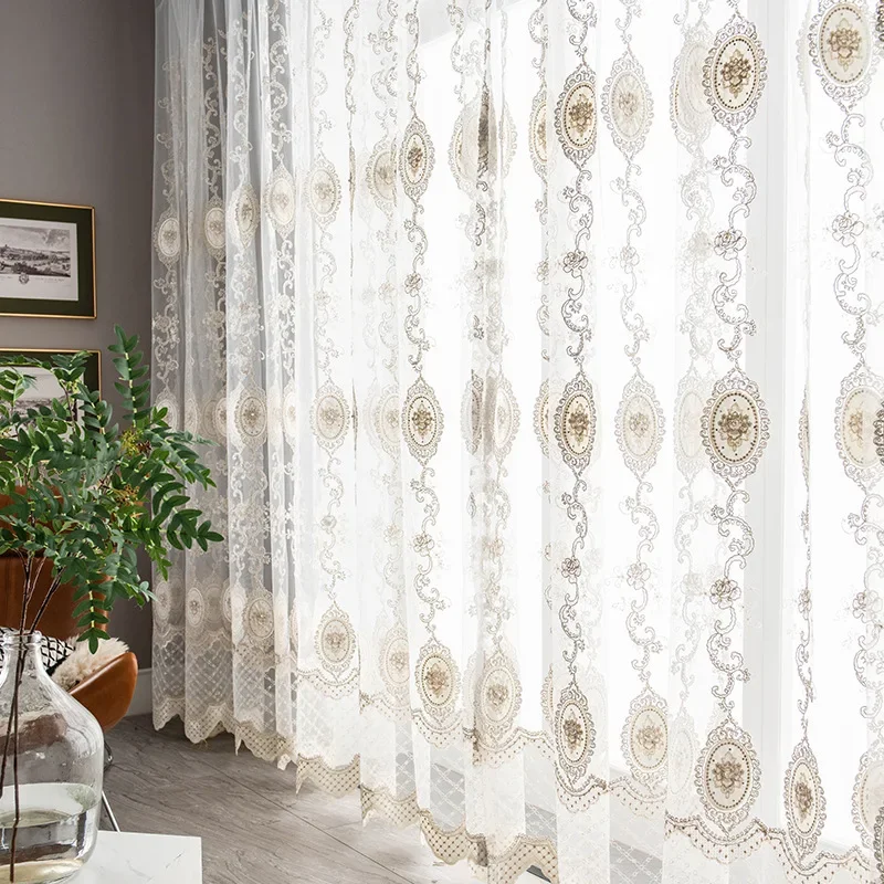 European Curtains for Living Dining Room Bedroom White Embroidered Window Embroidery Atmosphere Window Screen