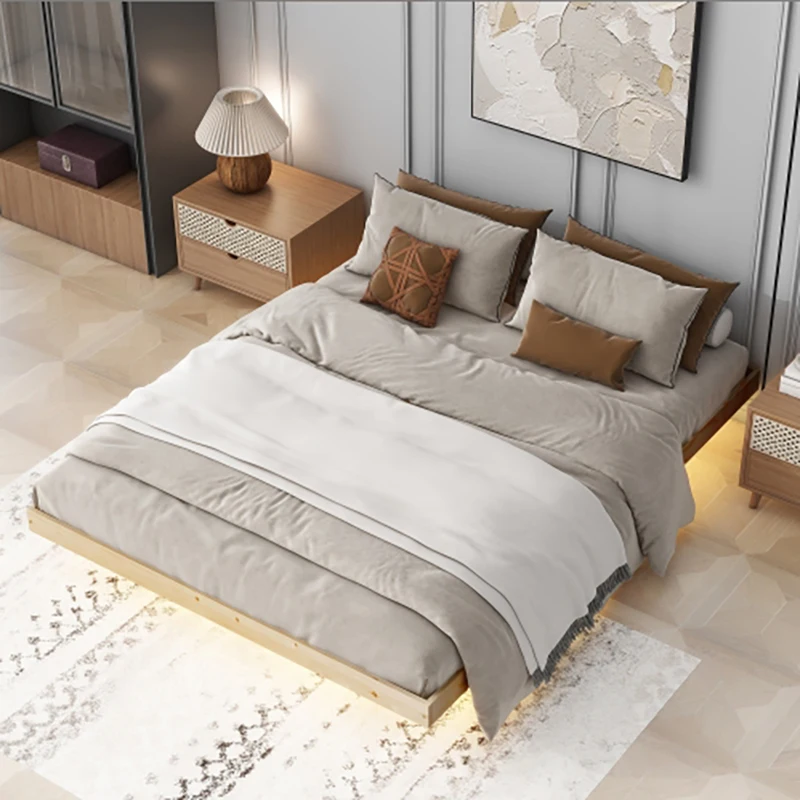 King/Full/Queen Size Floating Bed with LED Lights Underneath,Modern Low Profile Platform Bed with LED Lights,Natrual/Grey/White - Image 8