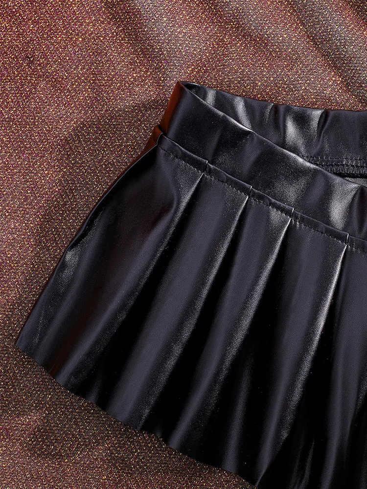 Sexy PU Leather Pleated Skirt Women Solid Basic Mini Skirt Low Waist Skirt Female Nightwear Micro Bikini Skirts Nightclub Skirts - Image 4