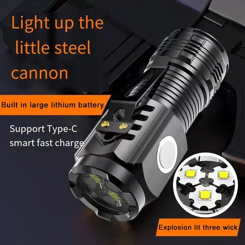 3LED Super Bright Flashlight Portable Mini Burst Flash Torch Rechargeable Outdoor Emergency Spotlight with Pen Clip Tail Magnet - Image 5