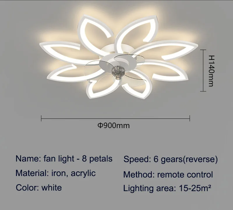 Petals LED Ceiling Lamp Ceiling Fans With Light Bedroom Dining Table Fan Lamp Ventilator Remote Control 220V Black Light Fixture - Image 8
