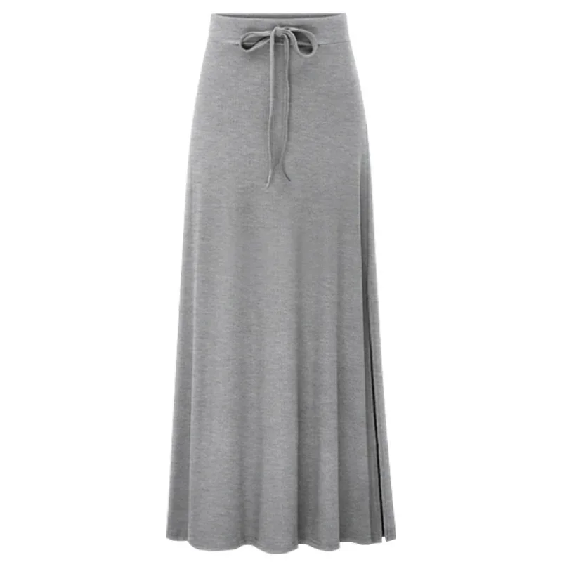 Plus Size Women's Clothing 2025 Fashion Knit Skirt Female High-waisted Long Split A-line Skirt Comforts Women Skirt - Image 5
