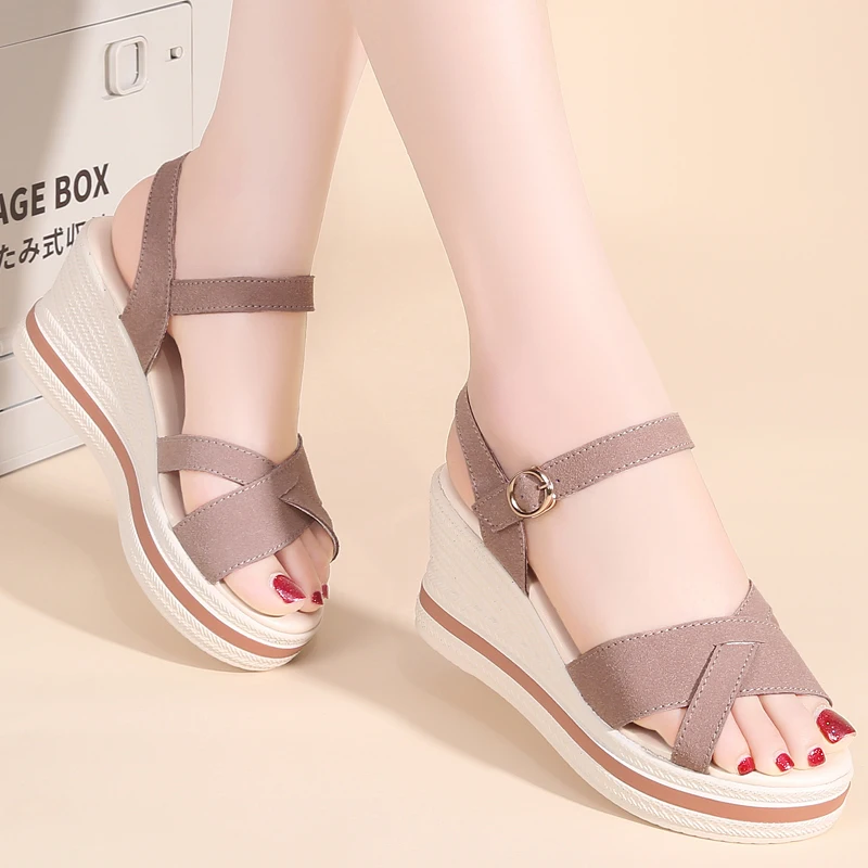 Women's Sandals Mix Color Wedges Heels Sandals Summer 2025 Shoes Woman Heeled Sandals Platform Summer Shoes Women Block Footwear - Image 5