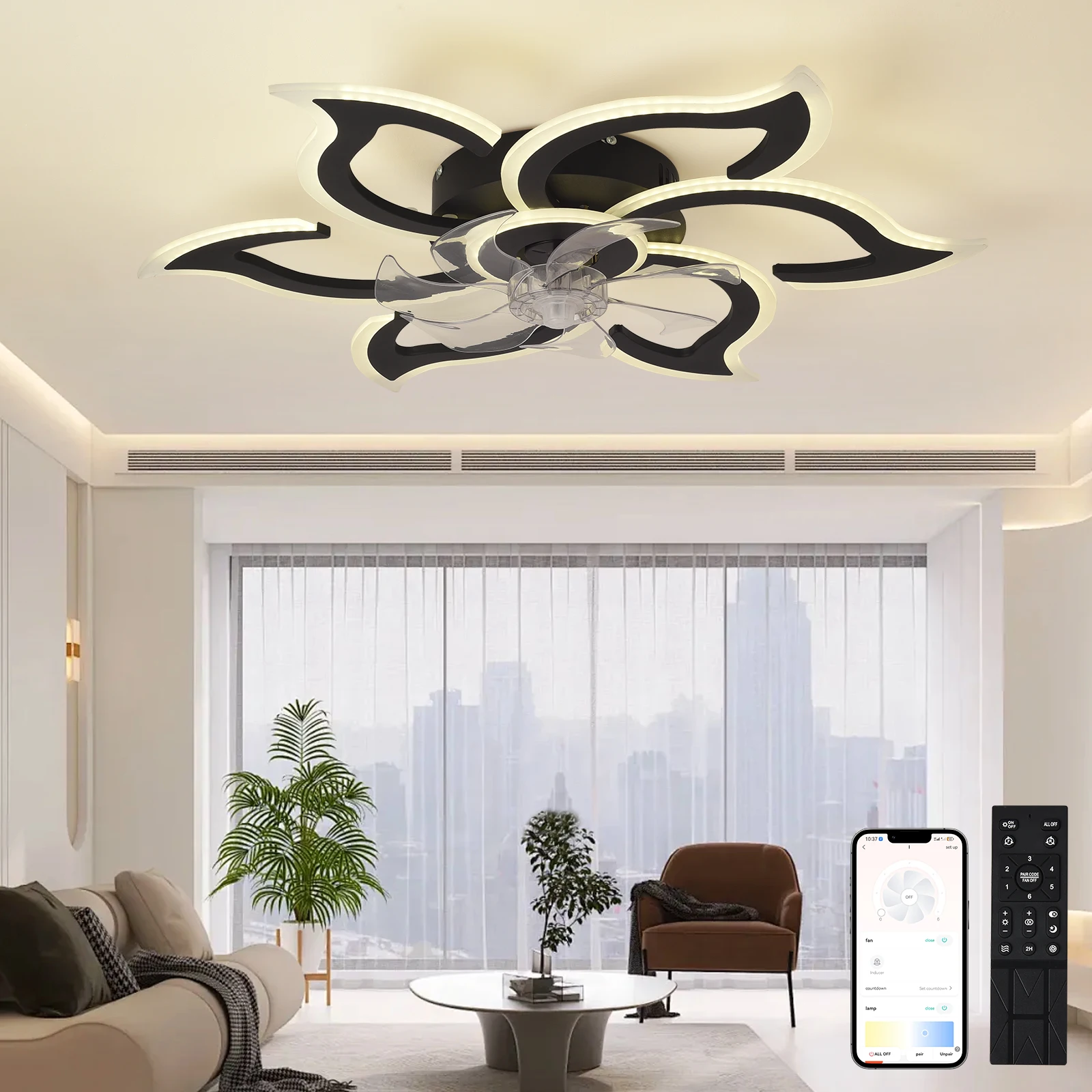 ceiling fan  light and remote control, modern embedded ceiling fan, ceiling light, small ceiling fan for bedroom and kitchen - Image 2