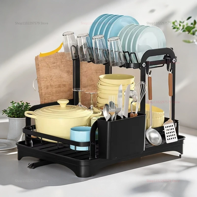 Kitchen Dish Storage Rack Multifunctional Countertop Organizer with Drainer for Bowls and Utensils Space Saving Home Essentials - Image 4