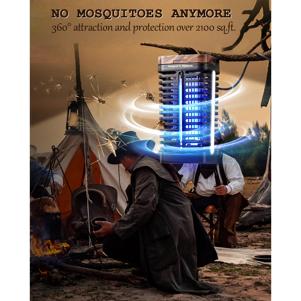 Minimoon Bug Zapper Outdoor with Dual LED Lights 15W Mosquito Zapper 4200V Electric Fly Trap IPX4 Fly Zapper for Backyard Patio - Image 3