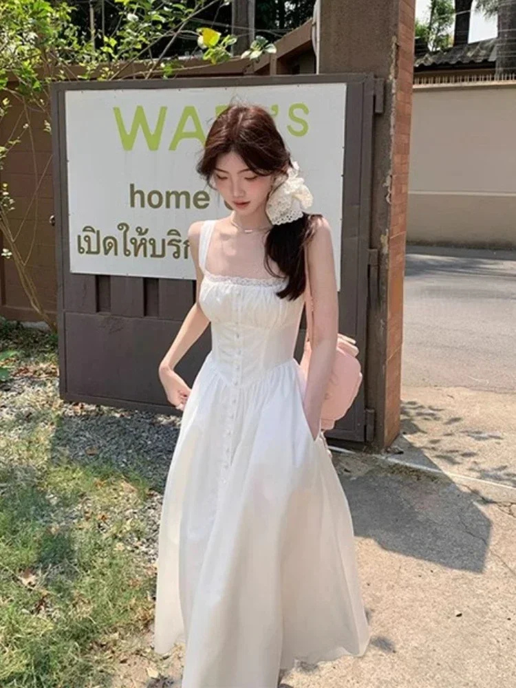 Elegant Women's Retro Printed Medium Length Dress Summer Fashion Beach Party Y2k Slim Fit Women Versatile Lace Suspender Dress - Image 8