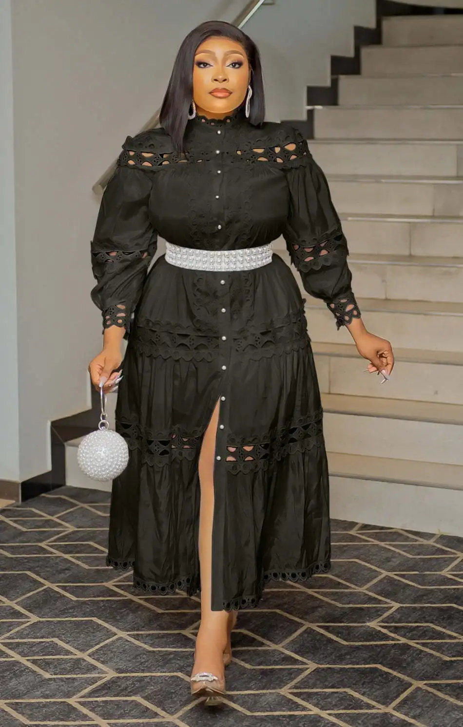 Plus Size Dresses Women's Clothing Summer Dress 2025 Elegant Lace Patchwork Hollow Out White Wedding Guest Beach Sundress - Image 3