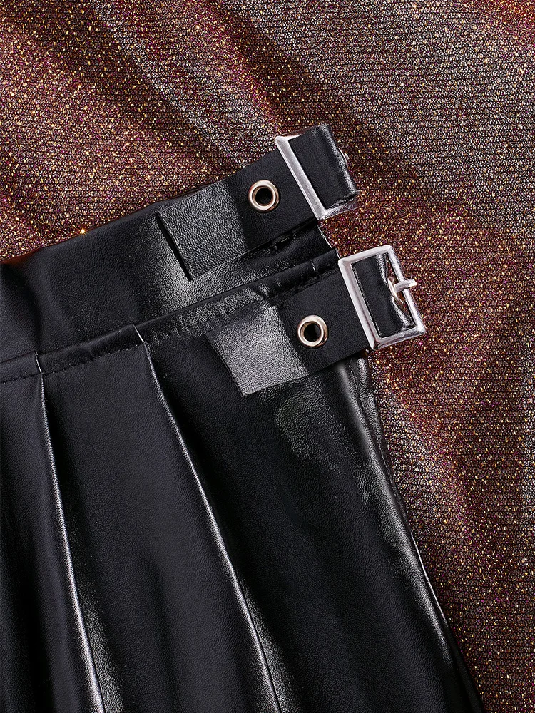 Sexy PU Leather Pleated Skirt Women Solid Basic Mini Skirt Low Waist Skirt Female Nightwear Micro Bikini Skirts Nightclub Skirts - Image 2