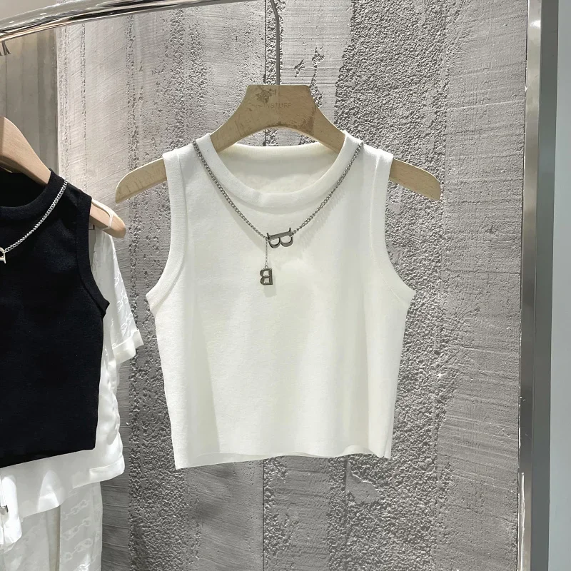 2025 Basic Bottoming Striped Chain Elasticity Vests Women Tank & Camis Summer Wild Crop Short Tops New - Image 5