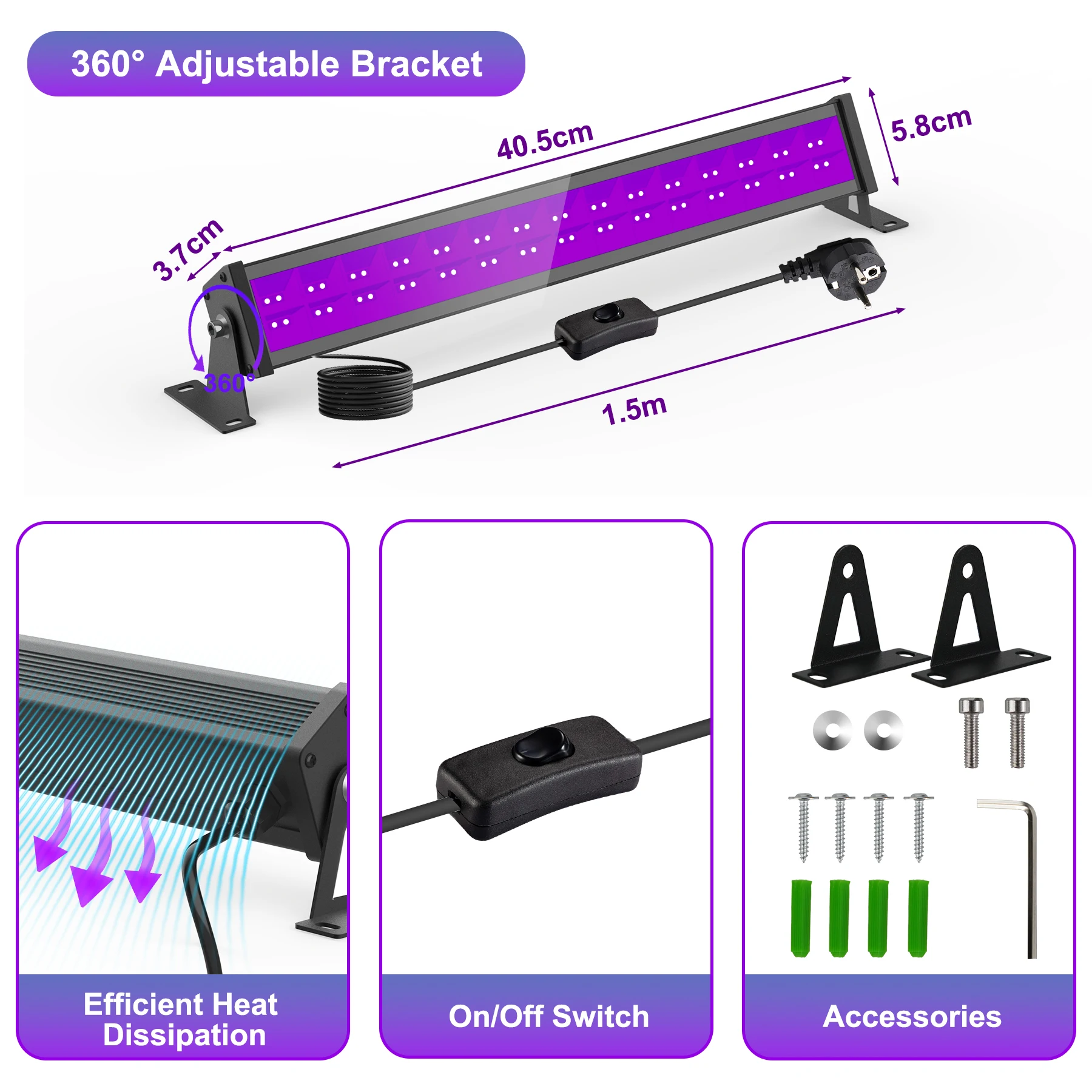 1/2 Pcs 60LEDS 400-405NM Led UV Floodlight Ultraviolet Stage Lamp LED Stage Blacklight Waterproof Disco Party Stage Backlight - Image 2