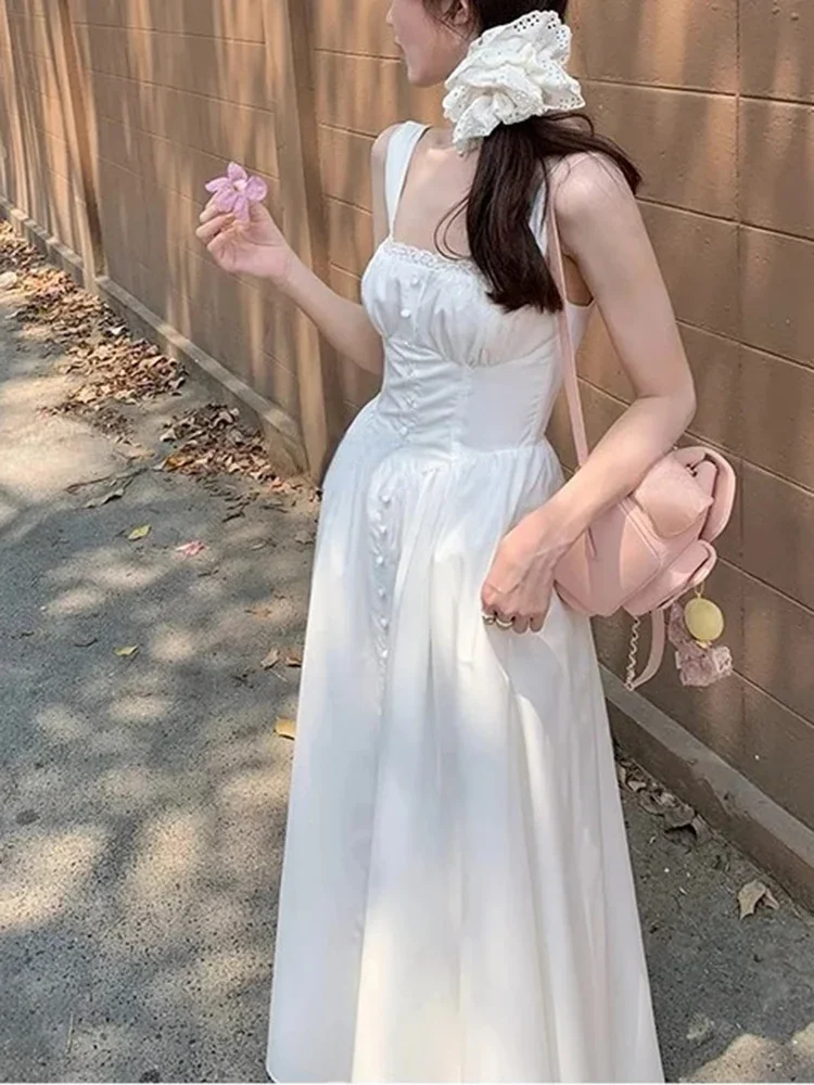 Elegant Women's Retro Printed Medium Length Dress Summer Fashion Beach Party Y2k Slim Fit Women Versatile Lace Suspender Dress - Image 4