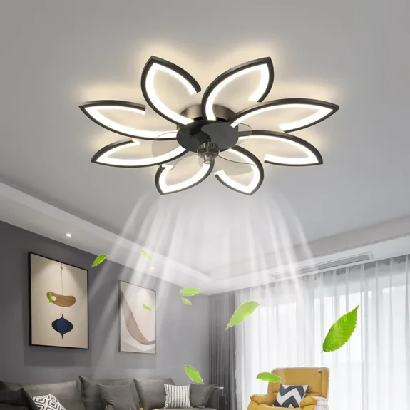 Petals LED Ceiling Lamp Ceiling Fans With Light Bedroom Dining Table Fan Lamp Ventilator Remote Control 220V Black Light Fixture