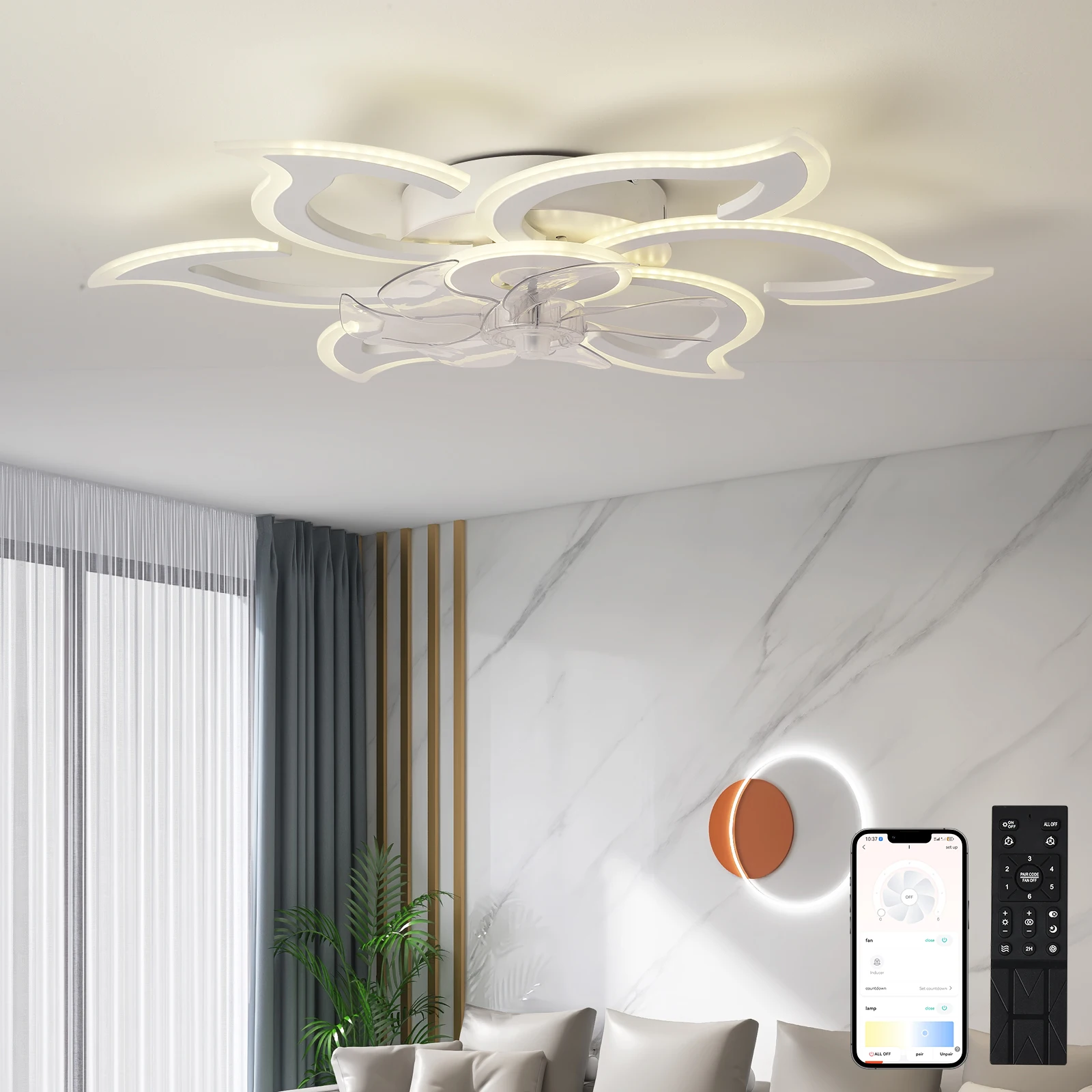 ceiling fan  light and remote control, modern embedded ceiling fan, ceiling light, small ceiling fan for bedroom and kitchen - Image 3