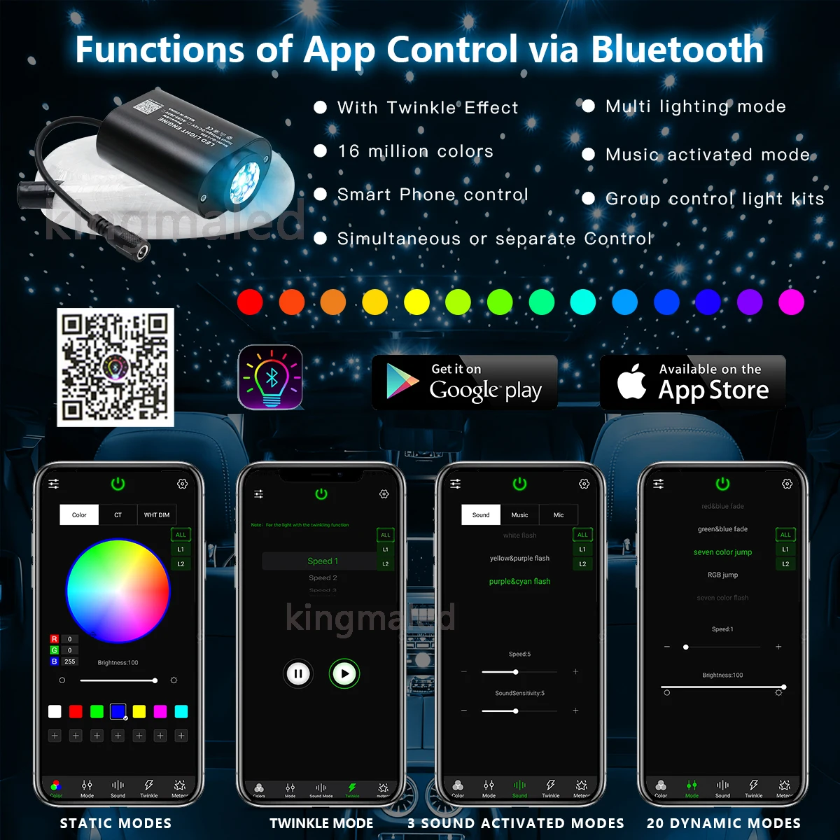 DC12V Mini 6W Twinkle RGBW Fiber Optic Star Ceiling Lights Kit APP Sound Control LED Engine for Car Starry Sky Fiber Optic Light - Image 5