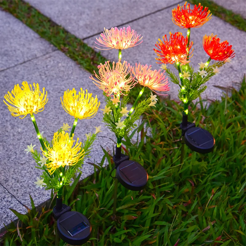 Solar 3 Heads Seashore Flower Spike Lights with Glowing Flowers & Stems Outdoor LED Lamp for Pathway Yard Garden Lawn Decoration - Image 6