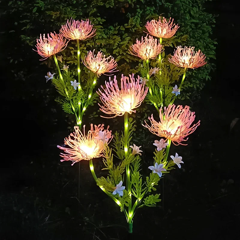 Solar 3 Heads Seashore Flower Spike Lights with Glowing Flowers & Stems Outdoor LED Lamp for Pathway Yard Garden Lawn Decoration - Image 2