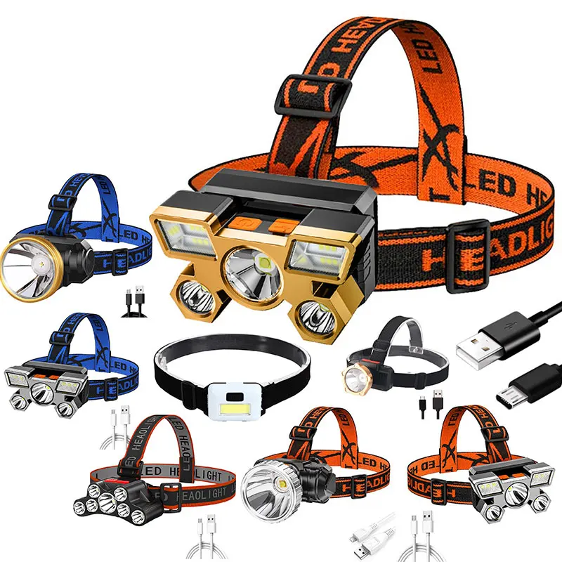 LED Flashlight Powerful Headlamp Built-in Battery LED Head Lamp Head-Mounted USB Rechargeable Flashlight for Camping Fishing