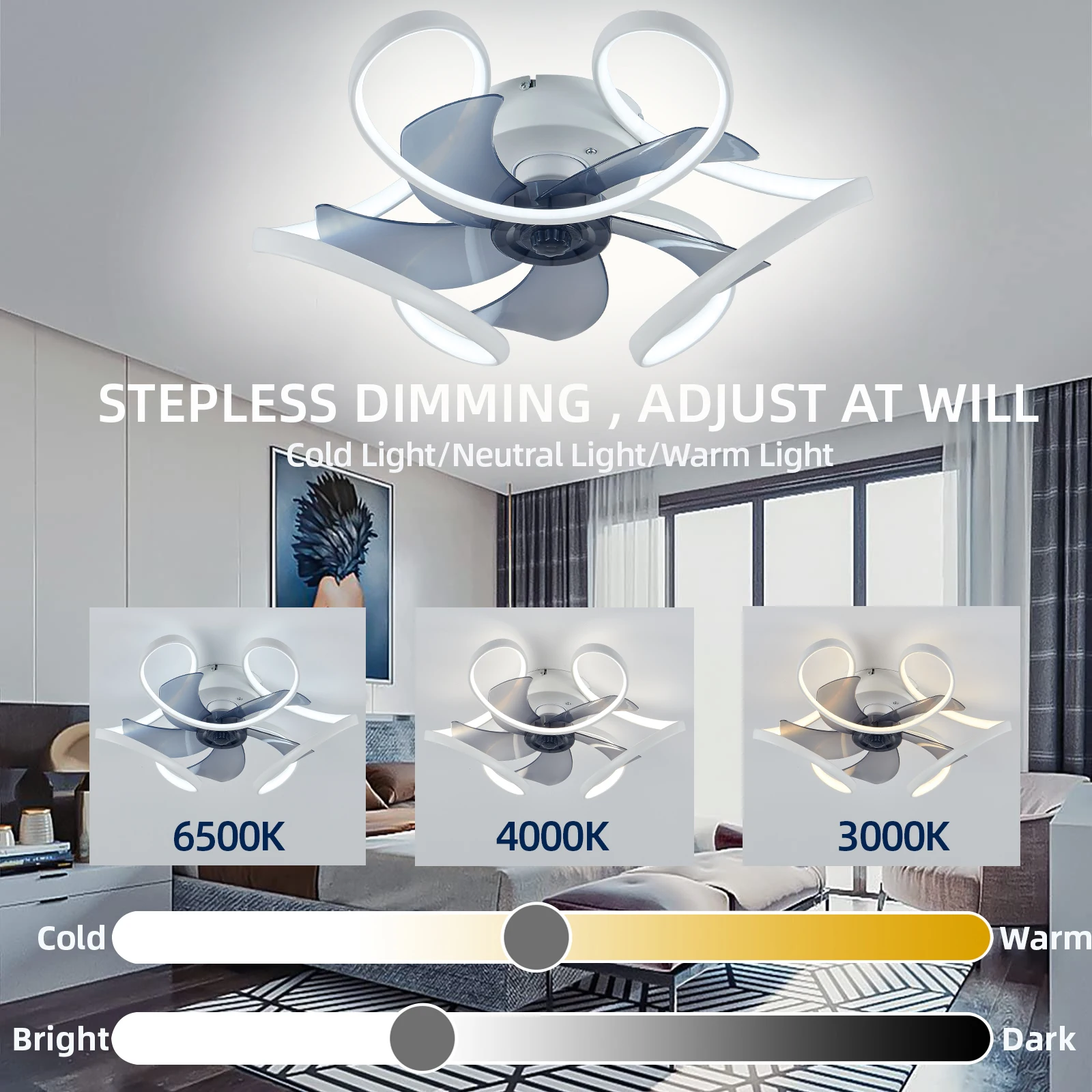 IRALAN Ceiling Fans with Lights Low Profile Ceiling Fan with Light and Remote LED Bladeless Stepless Dimmable for Bedroom - Image 3