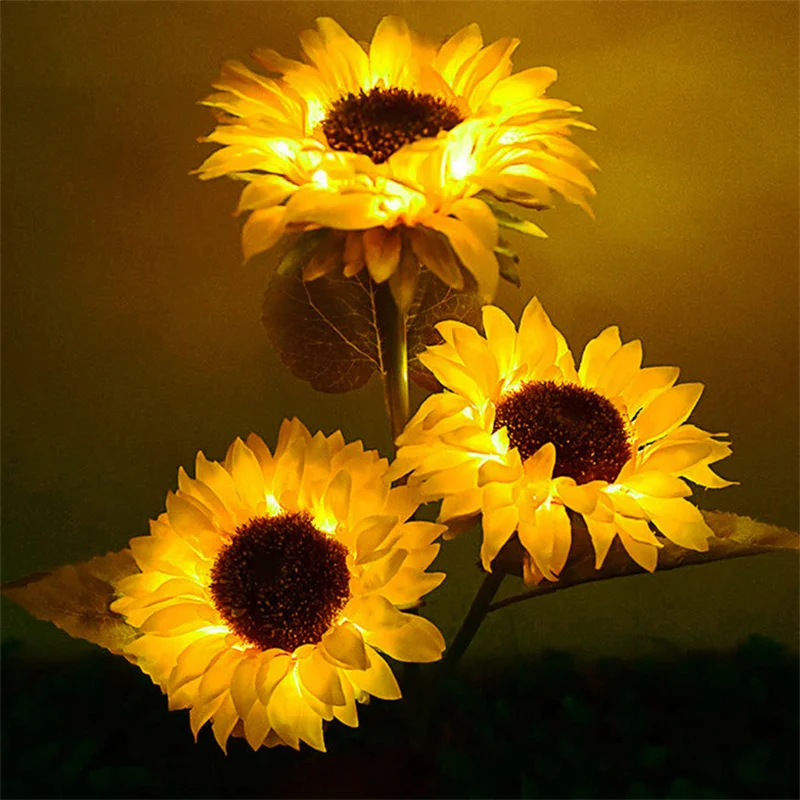 Outdoor Garden Yard Lawn Light Fairy Lights 1/3 Head LED Solar Sunflower Lawn Lights Landscape Garden Home Wedding Decoration - Image 4