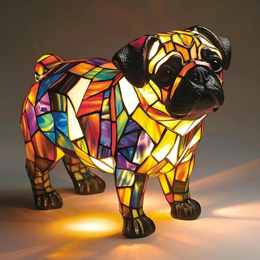 LED Corgi Lamp And Pug Lamp Dog Series Art Night Light Stained Resin French Tabletop Night Light Cute Pet Dogs Desktop Decor - Image 26