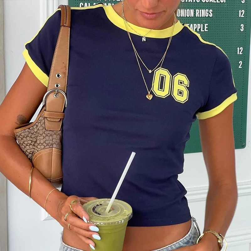 Number 06 Y2k Top Women's Gothic Regional Letter Embroidery Crop Top Baby T-shirt Retro Women's Short Sleeve T-shirt Clothes EMO - Image 4