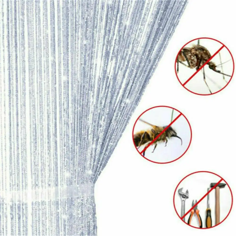 2M*1M String Curtain Panels Door Fly Screen Hanging Beaded Curtains Room Divider Net - Image 5