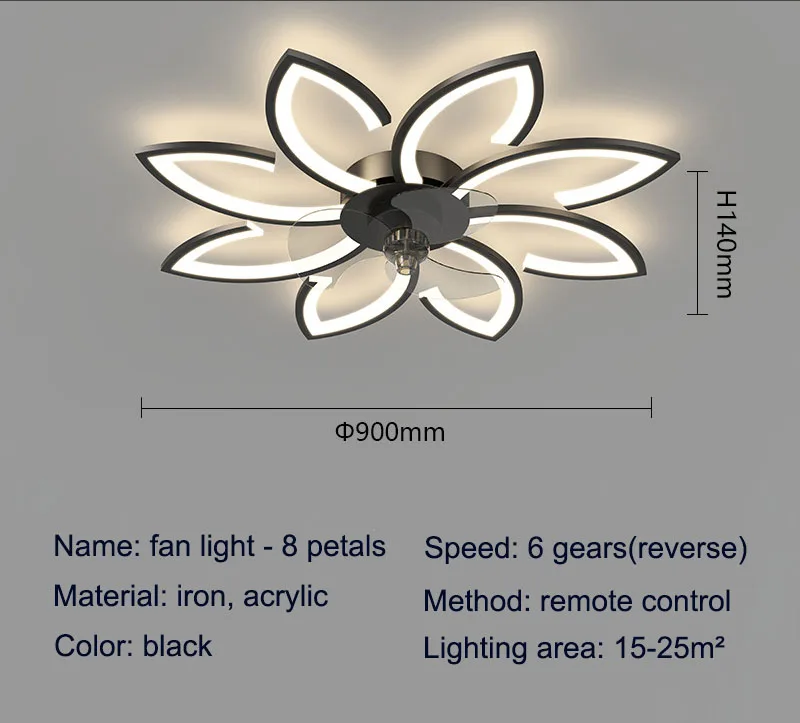 Petals LED Ceiling Lamp Ceiling Fans With Light Bedroom Dining Table Fan Lamp Ventilator Remote Control 220V Black Light Fixture - Image 7