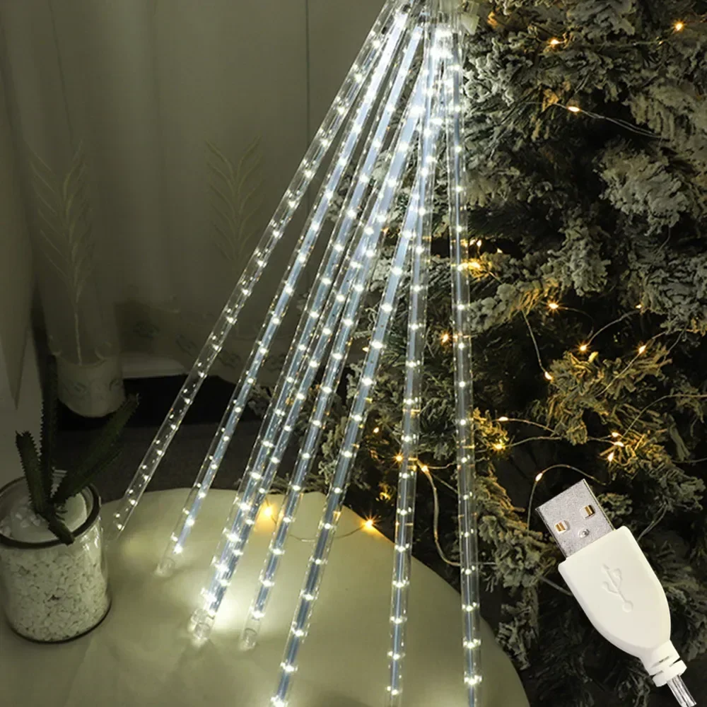 30/50cm USB LED Meteor Shower Lights Falling Rain Drop Fairy String Light for Christmas Party Garden Holiday Decorations - Image 6