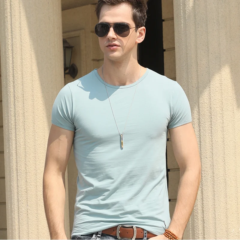 Summer Tops for Men Stretch Half-Sleeve Solid T-Shirt Breathable Round Neck Soldier Green Army  Comfortable and Stylish T-Shirt - Image 22