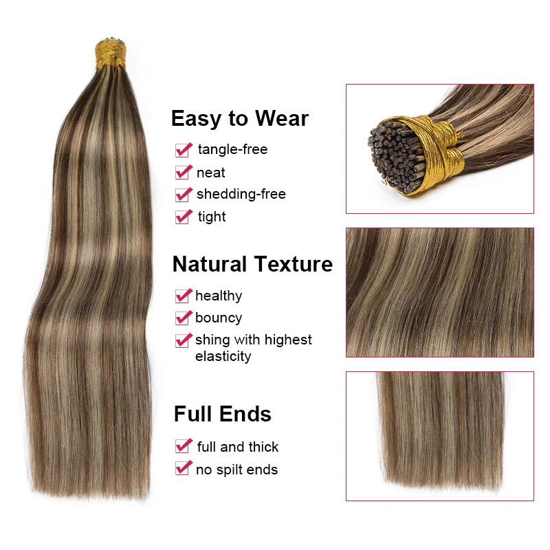 ITIP Hair Extension Human Hair for Women Straight Real Brazilian Human Hair 50 Strands Pre-bonded Highlight ITIP Hair Extensions - Image 3