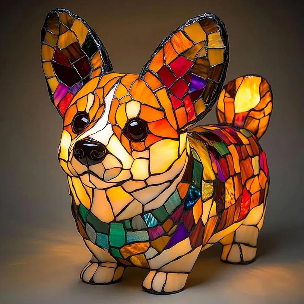 LED Corgi Lamp And Pug Lamp Dog Series Art Night Light Stained Resin French Tabletop Night Light Cute Pet Dogs Desktop Decor - Image 9